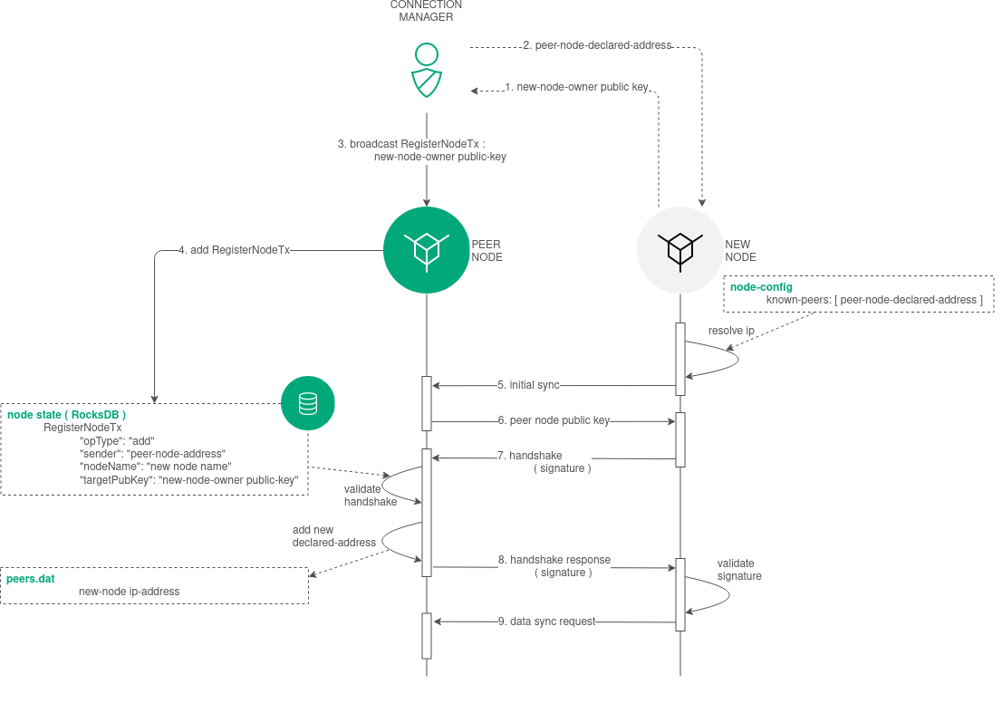 Connection of a new node to blockchain network