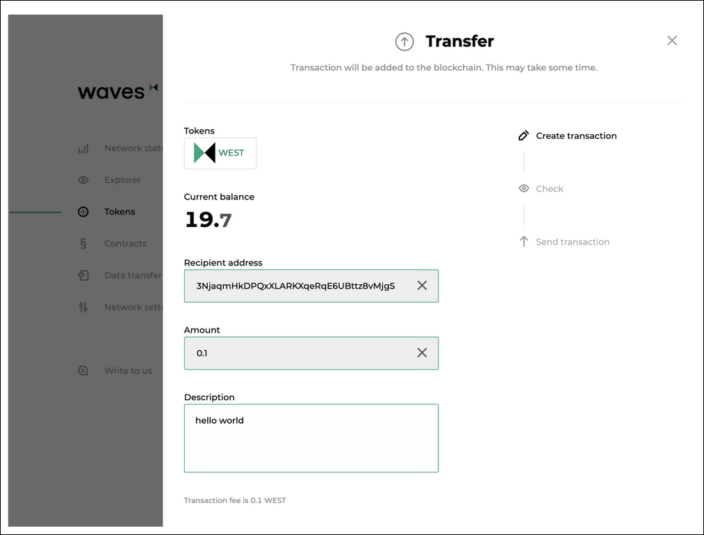 Tokens transfer parameters